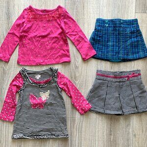 Lot 4 pc Toughskins Baby Toddler Girl Tops Shirt Skirts 12 Months 18 M